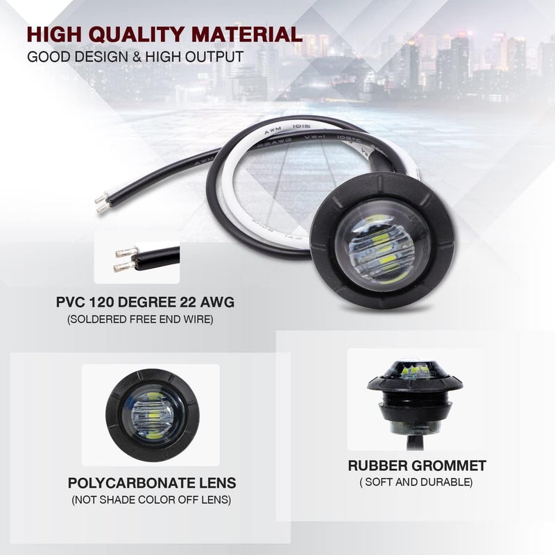 TMH (Pack of 20) 3/4 Inch Smoked Lens White LED DC 12V Round Side Marker Light Indicator Clearance Lamp Bullet Shape Universal for Trailer Truck RV Cab Bus Van Tow Flatbed Pickup Waterproof - Image 4